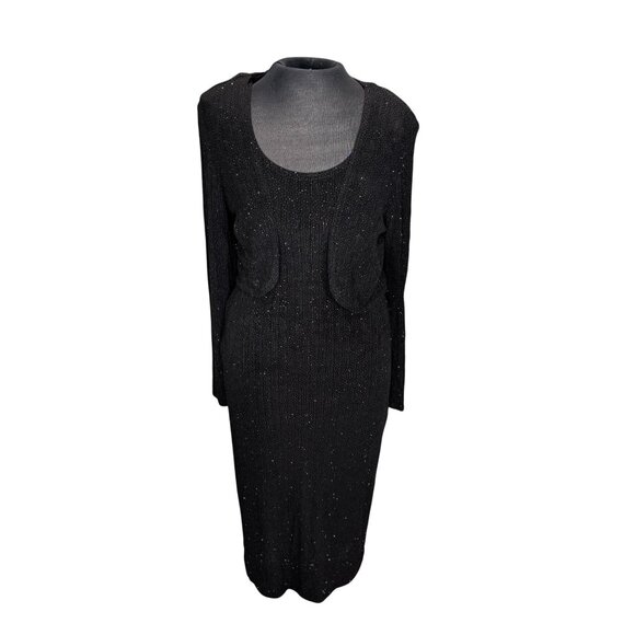 Vintage Onyx Nite Black Sparkle Knit Dress With Jacket Size 8 - Picture 1 of 16